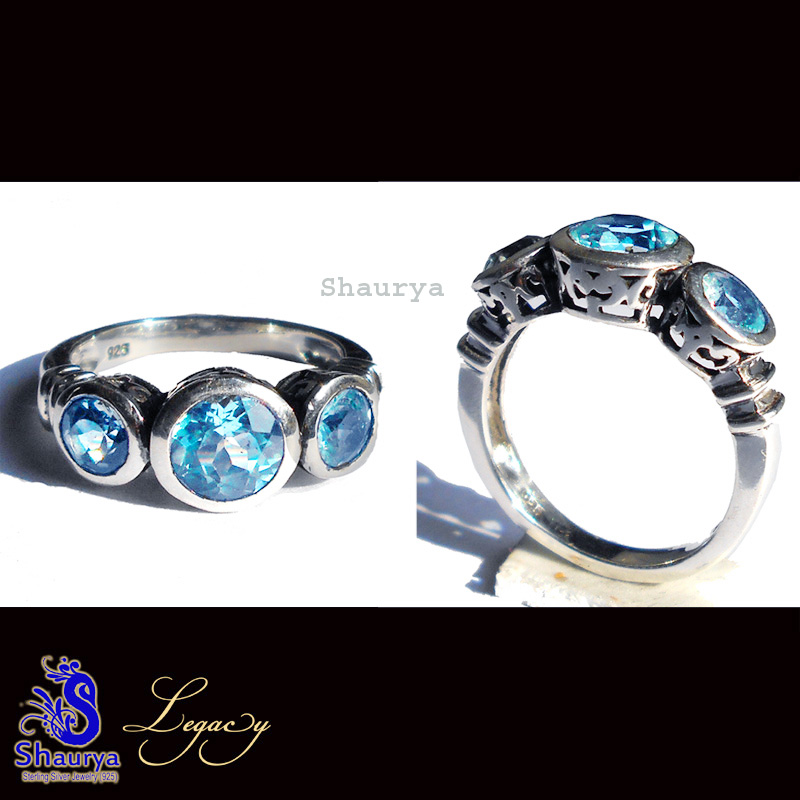 Blue Topaz F - FBJ996-925 Sterling Silver n Cut Gemstone Filigree Bali Ring