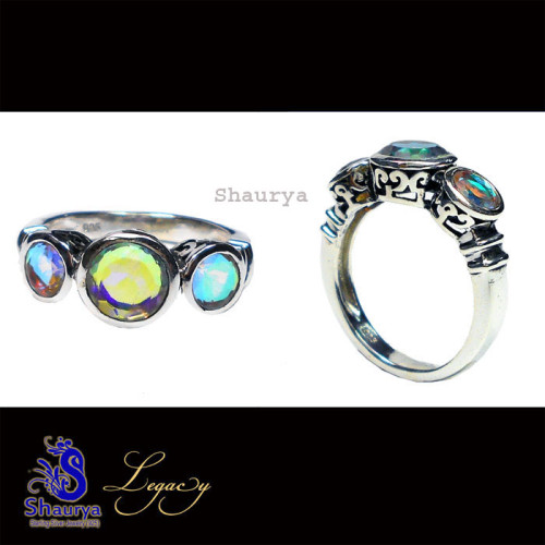 Rainbow Mystic I - FBJ996-925 Sterling Silver n Cut Gemstone Filigree Bali Ring Rainbow Mystic I - FBJ996-925 Sterling Silver n Cut Gemstone Filigree Bali Ring