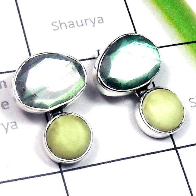 Mix Cut & Cab D - SSE981-Multi Cut n Cab Gemstone 925 Plain Silver Stud Earring Mix Cut & Cab D - SSE981-Multi Cut n Cab Gemstone 925 Plain Silver Stud Earring