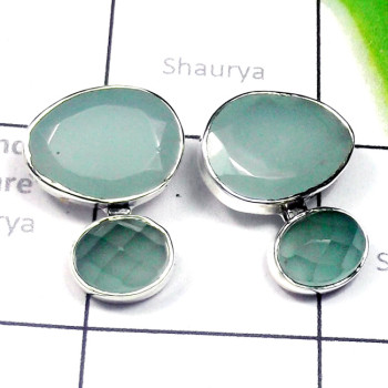 Multi Cut Gemstone G - SSE981-Multi Cut n Cab Gemstone 925 Plain Silver Stud Earring
