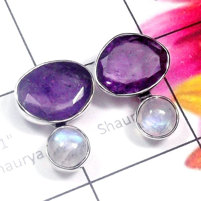 Mix Cut & Cab I - SSE981-Multi Cut n Cab Gemstone 925 Plain Silver Stud Earring Mix Cut & Cab I - SSE981-Multi Cut n Cab Gemstone 925 Plain Silver Stud Earring