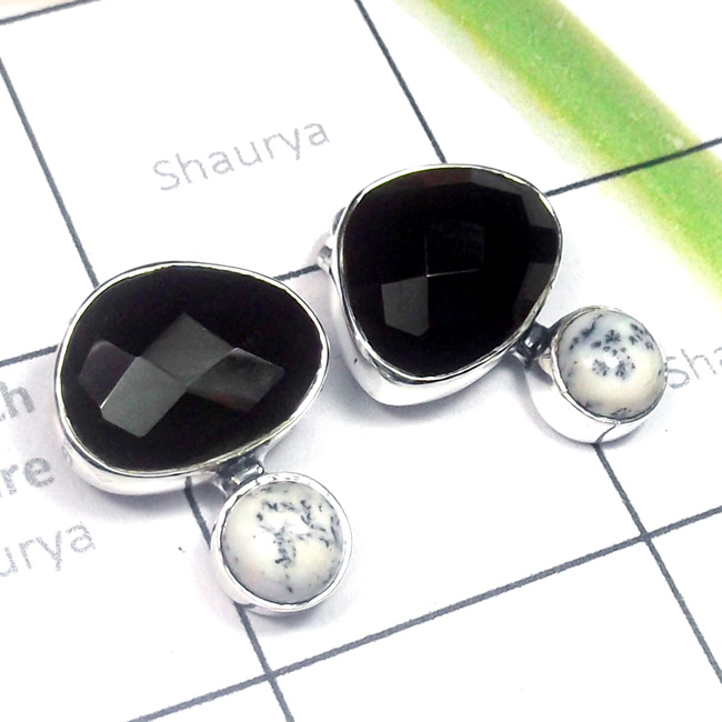 Mix Cut & Cab O - SSE981-Multi Cut n Cab Gemstone 925 Plain Silver Stud Earring Mix Cut & Cab O - SSE981-Multi Cut n Cab Gemstone 925 Plain Silver Stud Earring