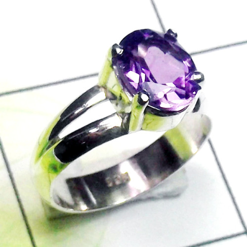 Amethyst A - SPR983-Cut n Cab Gemstone Made in 925 Silver Prong Setting Ring
