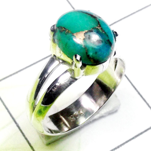 Blue Copper Turquoise B - SPR983-Cut n Cab Gemstone Made in 925 Silver Prong Setting Ring