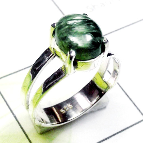Seraphinite E - SPR983-Cut n Cab Gemstone Made in 925 Silver Prong Setting Ring