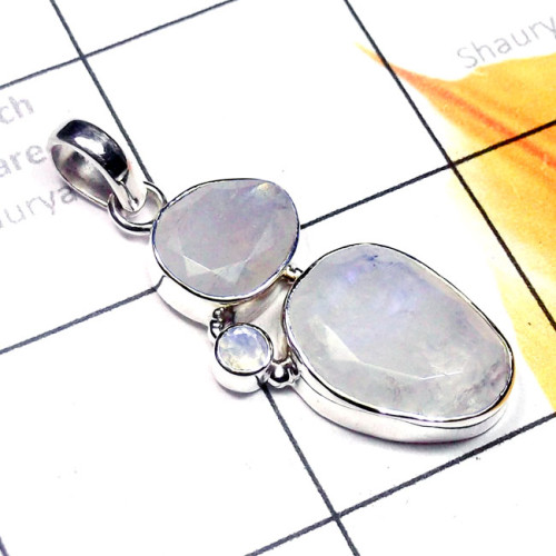 Rainbow A - ISP898-Cut Gemstone 925 Plain Silver Stunning Pendant Rainbow A - ISP898-Cut Gemstone 925 Plain Silver Stunning Pendant