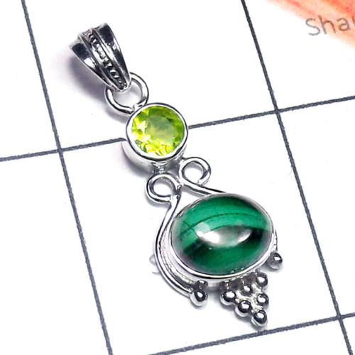 Malachite A - CSP957-Cut n Cab Gemstone 925 Sterling Silver Casting Pendant