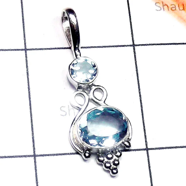 Blue Topaz B - CSP957-Cut n Cab Gemstone 925 Sterling Silver Casting Pendant