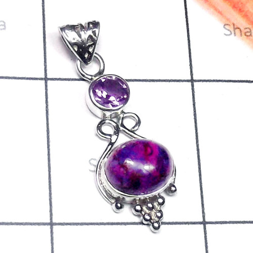 Purple Turquoise C - CSP957-Cut n Cab Gemstone 925 Sterling Silver Casting Pendant