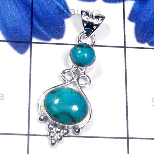 Blue Turquoise E - CSP957-Cut n Cab Gemstone 925 Sterling Silver Casting Pendant