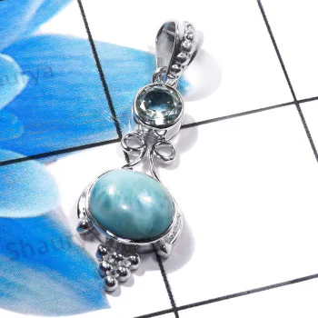 Blue Topaz & Larimar M - CSP957-Cut n Cab Gemstone 925 Sterling Silver Casting Pendant Blue Topaz & Larimar M - CSP957-Cut n Cab Gemstone 925 Sterling Silver Casting Pendant