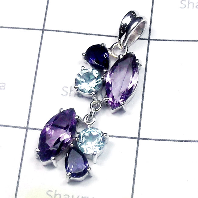 Multi Cut Gemstone A - SCS991-Multi Cut Gemstone 925 Sterling Silver Fancy Set Multi Cut Gemstone A - SCS991-Multi Cut Gemstone 925 Sterling Silver Fancy Set