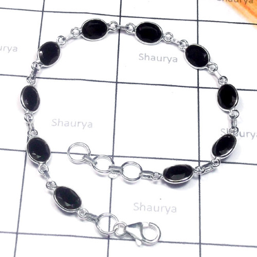 Black Onyx A - SBB960-925 Sterling Silver Cab Gemstone Bejal Bracelet Black Onyx A - SBB960-925 Sterling Silver Cab Gemstone Bejal Bracelet