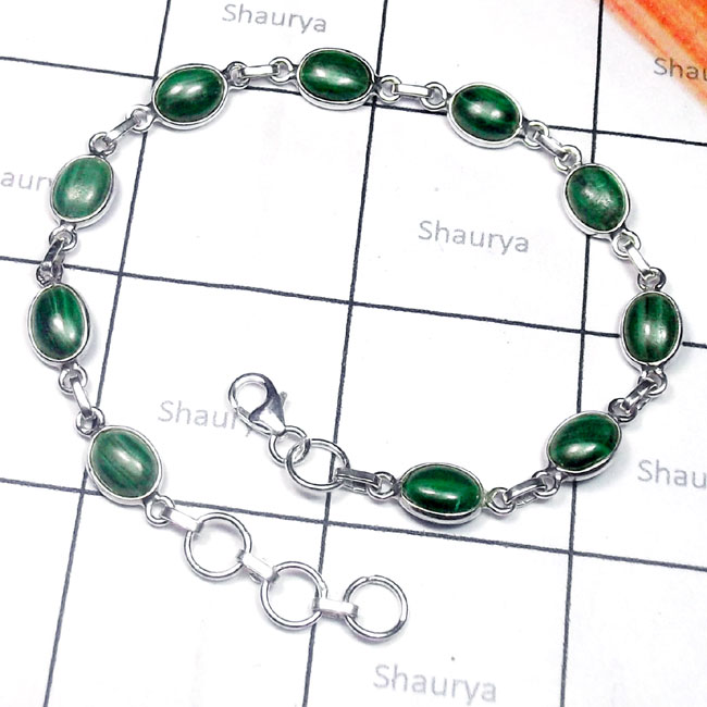 Malachite B - SBB960-925 Sterling Silver Cab Gemstone Bejal Bracelet Malachite B - SBB960-925 Sterling Silver Cab Gemstone Bejal Bracelet