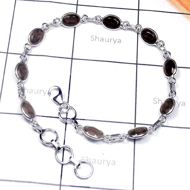 Smokey E - SBB960-925 Sterling Silver Cab Gemstone Bejal Bracelet Smokey E - SBB960-925 Sterling Silver Cab Gemstone Bejal Bracelet