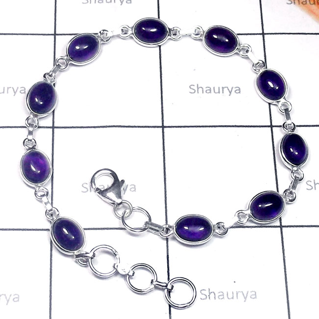 Amethyst Cab F - SBB960-925 Sterling Silver Cab Gemstone Bejal Bracelet Amethyst Cab F - SBB960-925 Sterling Silver Cab Gemstone Bejal Bracelet