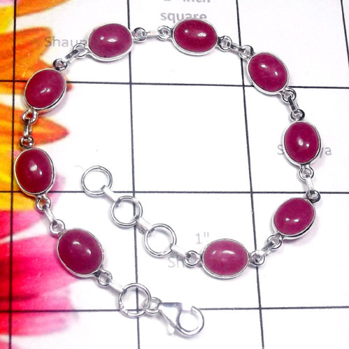 Pink Ruby Corundum G - SBB960-925 Sterling Silver Cab Gemstone Bejal Bracelet