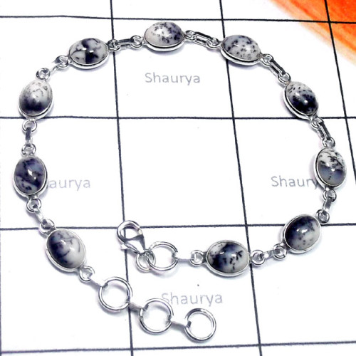 Dendritic Agate O - SBB960-925 Sterling Silver Cab Gemstone Bejal Bracelet