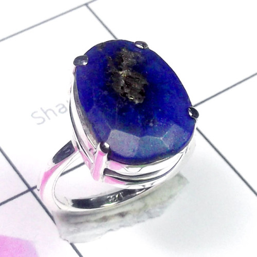 Lapis Cut E - SPR982-925 Exclusive Silver Cut n Cab Gemstone Prong Setting Rin Lapis Cut E - SPR982-925 Exclusive Silver Cut n Cab Gemstone Prong Setting Rin