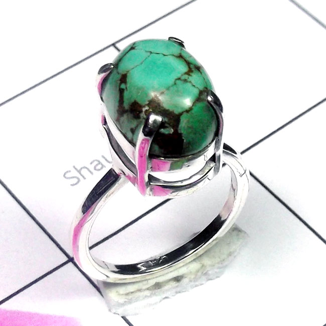 Tibet Turquoise G - SPR982-925 Exclusive Silver Cut n Cab Gemstone Prong Setting Rin