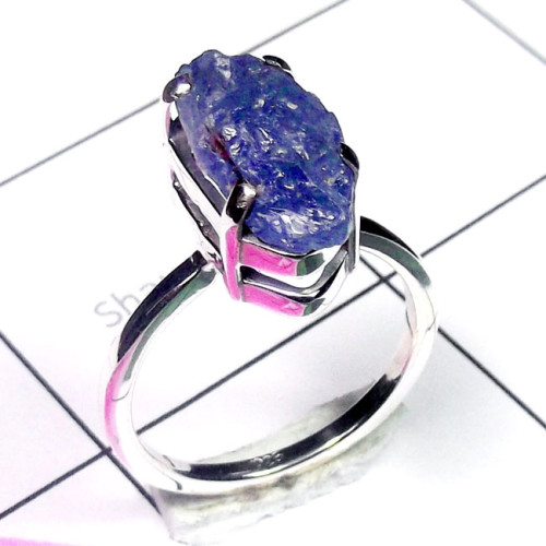 Tanzanite Rough O - SPR982-925 Exclusive Silver Cut n Cab Gemstone Prong Setting Rin Tanzanite Rough O - SPR982-925 Exclusive Silver Cut n Cab Gemstone Prong Setting Rin