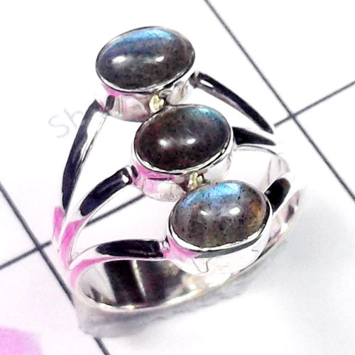 Labradorite E - PSR939-Three Stone 925 Plain Silver Wholesale Ring