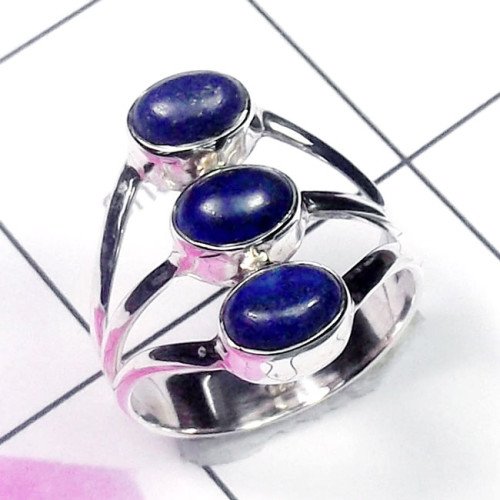 Lapis G - PSR939-Three Stone 925 Plain Silver Wholesale Ring Lapis G - PSR939-Three Stone 925 Plain Silver Wholesale Ring