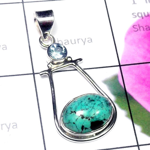 Blue Turquoise H - SD805-Multi Gemstone Made in 925 Silver Designer Pendant