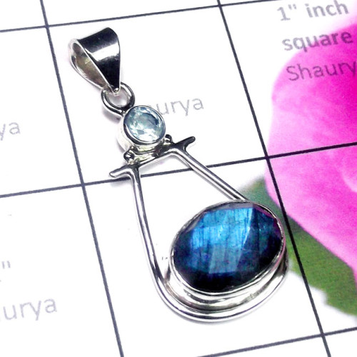 Labrodorite Cut I - SD805-Multi Gemstone Made in 925 Silver Designer Pendant