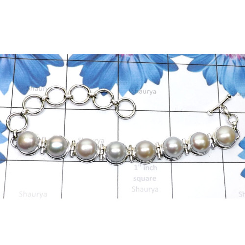 8 inch Pearl C - SPB976-Beautiful Pearl Made in 925 Exclusive Silver Elegant Brac 8 inch Pearl C - SPB976-Beautiful Pearl Made in 925 Exclusive Silver Elegant Brac