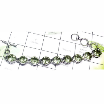 8.5 inch Green Amethyst O - SPB974-925 Exclusive Silver Cut Green Amethyst Plain Bracelet