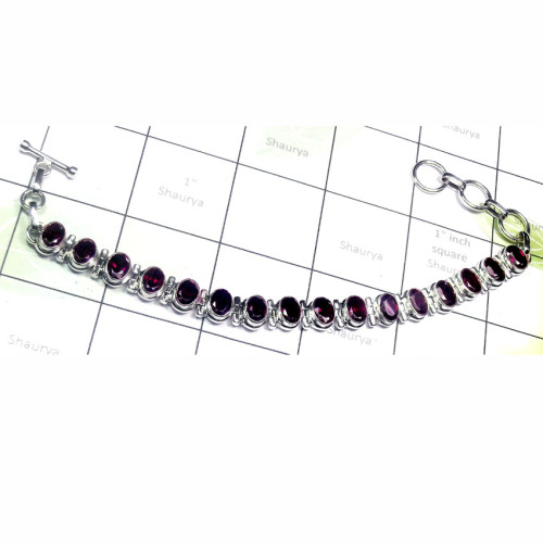 8 inch Garnet C - SPB971-Cut Garnet 925 Sterling Silver Wholesale Trendy Bracelet