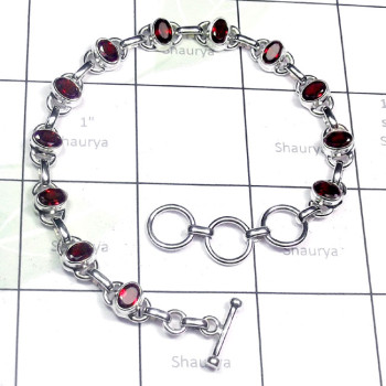 8.5 inch Garnet O - SPB971-Cut Garnet 925 Sterling Silver Wholesale Trendy Bracelet 8.5 inch Garnet O - SPB971-Cut Garnet 925 Sterling Silver Wholesale Trendy Bracelet
