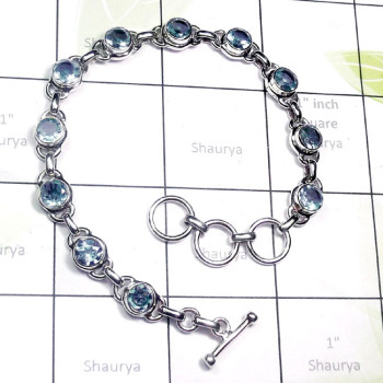 8.5 inch Blue Topaz B - SPB970-Exclusive 925 Plain Silver Cut Blue Topaz Elegant Bracele 8.5 inch Blue Topaz B - SPB970-Exclusive 925 Plain Silver Cut Blue Topaz Elegant Bracele