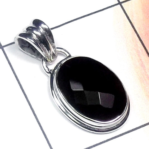 Black Onyx Cut O - ISP895-Cut Black Onyx 925 Silver Plain Pendant