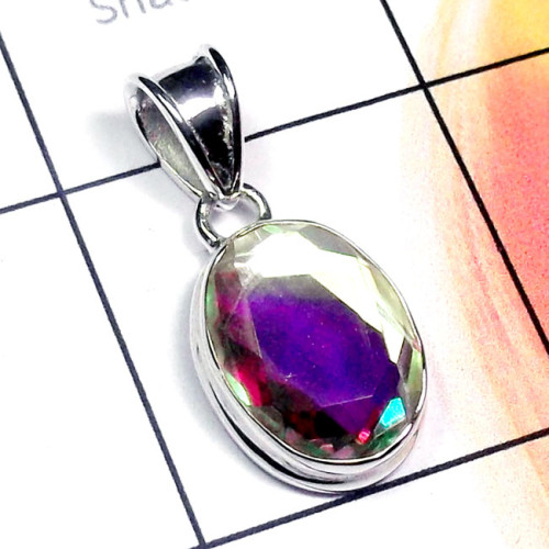 Rainbow Mystic F - ISP891-Cut Mystic Quartz 925 Sterling Silver Stunning Pendant