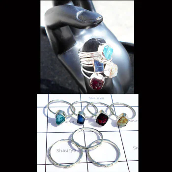 Mix Rough Gemstone B - STK998-Set of 7 Stackable Rings 925 Sterling Silver Multi Rough Mix Rough Gemstone B - STK998-Set of 7 Stackable Rings 925 Sterling Silver Multi Rough