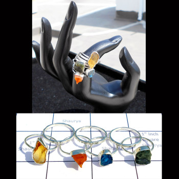 Mix Rough Gemstone O - STK998-Set of 7 Stackable Rings 925 Sterling Silver Multi Rough Mix Rough Gemstone O - STK998-Set of 7 Stackable Rings 925 Sterling Silver Multi Rough