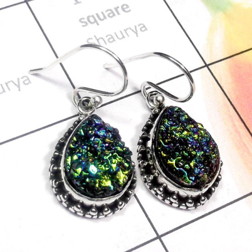 Titanium Drusy B - SDE878-Druzy n Labradorite Cut Gemstone 925 Silver Handmade Desi