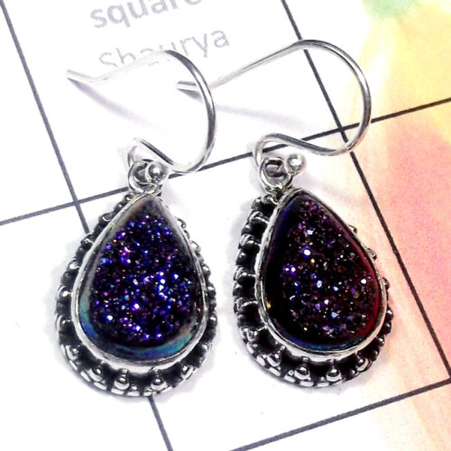 Window Druzy C - SDE878-Druzy n Labradorite Cut Gemstone 925 Silver Handmade Desi
