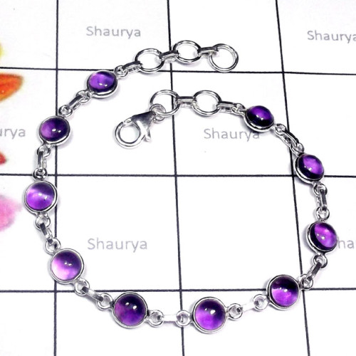 8 inch Amethyst O - SBB957-Cut n Cab Gemstone 925 Silver Handmade Wholesale Bejal Br