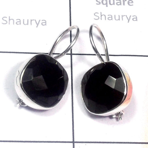 Black Onyx O - SPE979-925 Sterling Silver Cut Black Onyx n Rainbow Plain Earrin