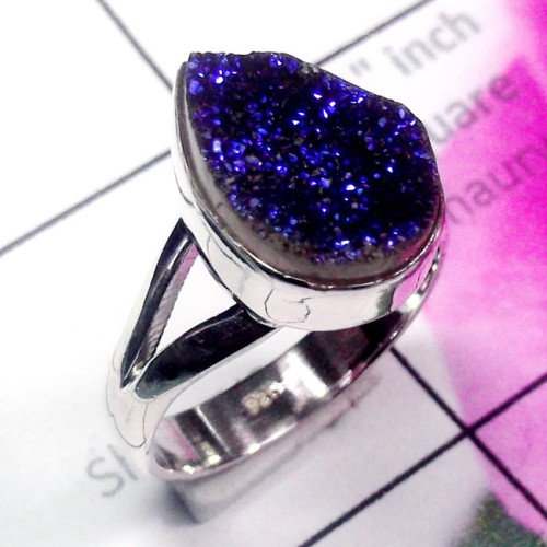 Flat Druzy D - PSR936-925 Sterling Silver Cut n Cab Gemstone Plain Ring