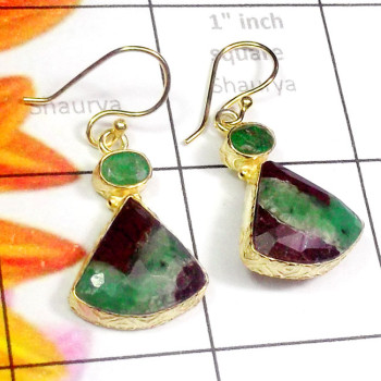 Bolder Chrysoprase C - SGE964-925 Silver Gold Plated Vermeil Earring with Bolder Chryso Bolder Chrysoprase C - SGE964-925 Silver Gold Plated Vermeil Earring with Bolder Chryso