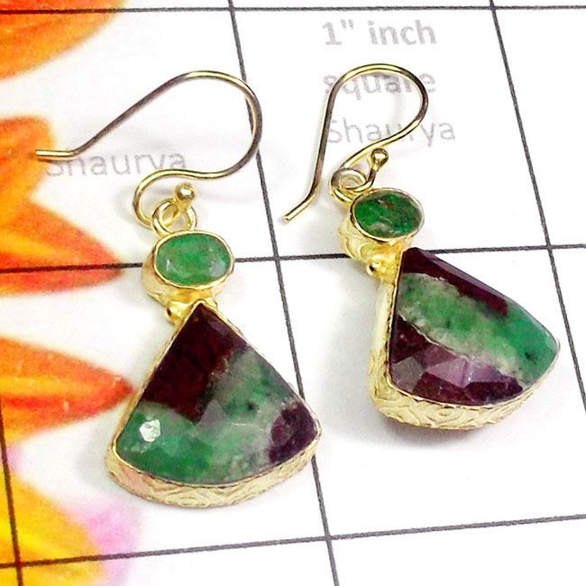 Bolder Chrysoprase C - SGE964-925 Silver Gold Plated Vermeil Earring with Bolder Chryso Bolder Chrysoprase C - SGE964-925 Silver Gold Plated Vermeil Earring with Bolder Chryso