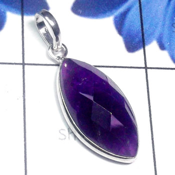 Amethyst C - BPS988-Multi Checker Cut Stone 925 Silver Bejal Pendant