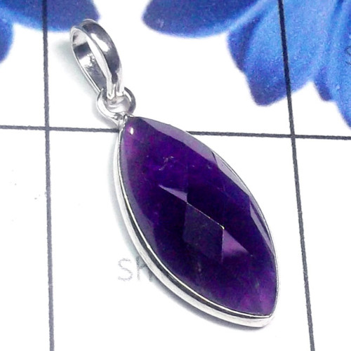 Amethyst C - BPS988-Multi Checker Cut Stone 925 Silver Bejal Pendant