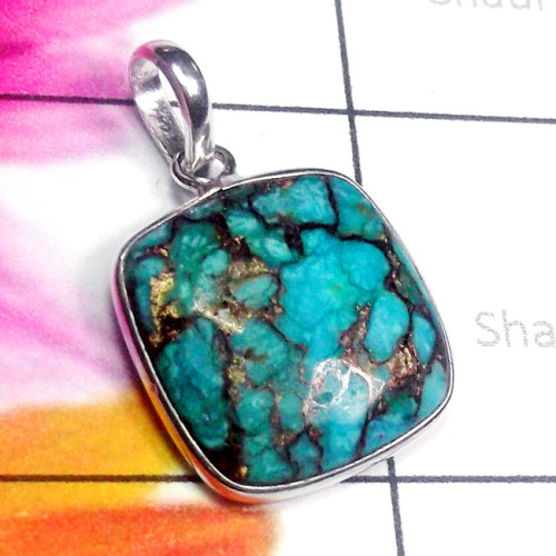Blue copper Turquoise C - BPS987-Superior 925 Silver Multi Checker Cut Gemstone Bejal Pend Blue copper Turquoise C - BPS987-Superior 925 Silver Multi Checker Cut Gemstone Bejal Pend