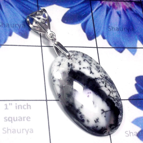 Dendritic Agate O - SDP878-925 Sterling Silver with Checker Cut Dendritic Agate Tren Dendritic Agate O - SDP878-925 Sterling Silver with Checker Cut Dendritic Agate Tren