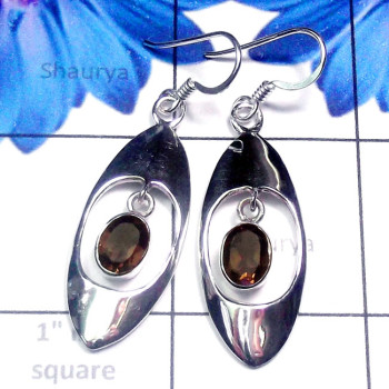 Smokey A - CES963-Cut Gemstone 925 Exclusive Silver Fancy Casting Earring Smokey A - CES963-Cut Gemstone 925 Exclusive Silver Fancy Casting Earring